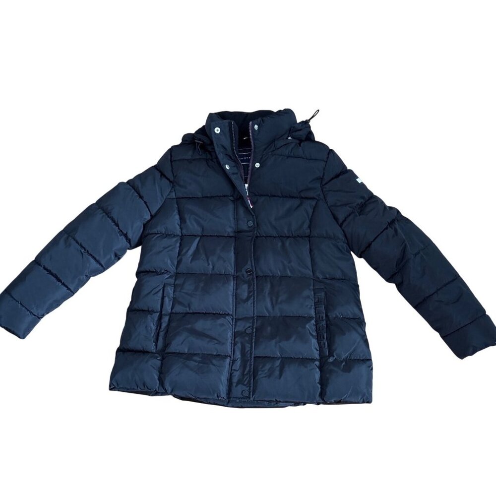 Tommy Hilfiger Coat Womens XL Puffer Black Winter Removable Hood NWOT - Picture 3 of 13